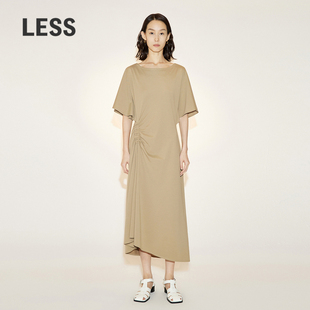 连衣裙2N4G12180 松紧抽褶不规则下摆短袖 LESS夏季 裙子女气质法式