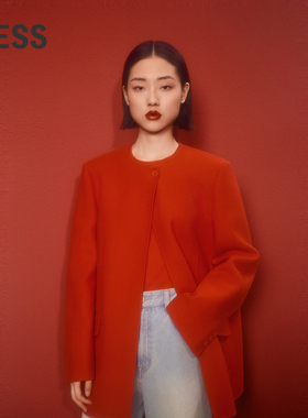 LESS圆领西装版型呢外套精干酷飒绵羊毛宽松长呢大衣2OB813480