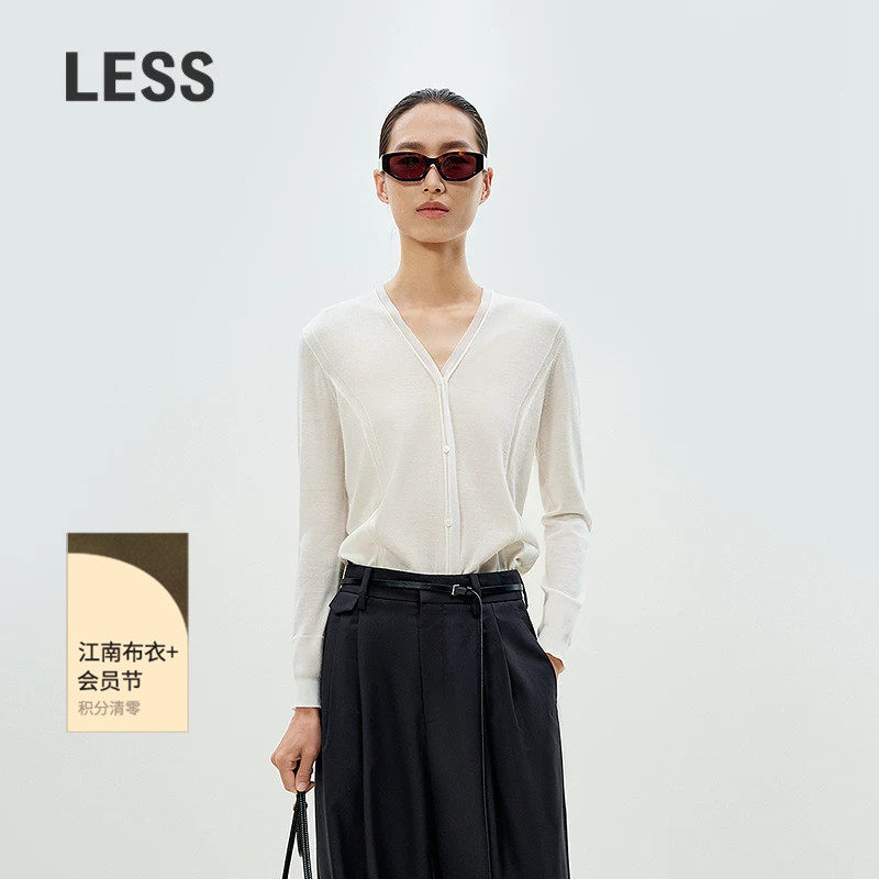 LESS春V领开襟优雅知性毛衫时尚舒适含羊绒拼接针织衫女2P33
