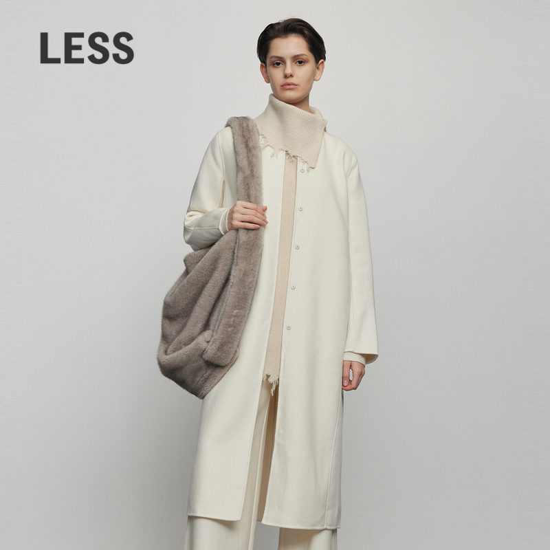LESS优雅立领宽松长款呢大衣