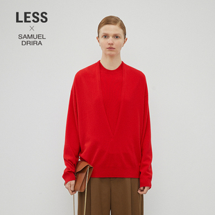 女复古简约宽松v字套头羊绒衫 套装 2NBH21750 LESSxSamuel