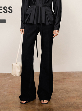 LESS秋简约褶皱休闲长裤时尚通勤风绵羊毛喇叭裤女2O7E10220