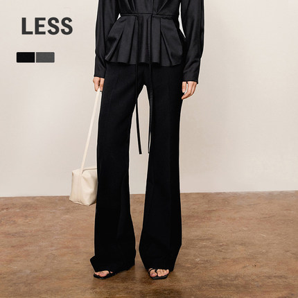 LESS秋简约褶皱休闲长裤时尚通勤风绵羊毛喇叭裤女2O7E10220