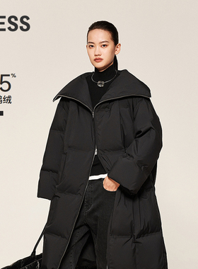 LESS宽松直筒立领柔软挺括羽绒服长款时尚方格鹅绒服2OAC12090