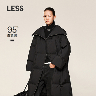 LESS宽松直筒立领柔软挺括羽绒服长款时尚方格鹅绒服2OAC12090