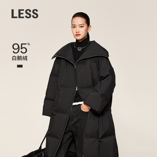 LESS宽松直筒立领柔软挺括羽绒服长款时尚方格鹅绒服2OAC12090