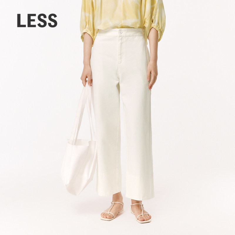 LESS夏季休闲简约白牛仔裤女全棉直筒复古半漂白九分裤2O5E11090
