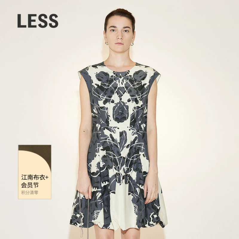 【精工系列】LESS桑蚕丝裙子女度假风印花无袖连衣裙2N7G12