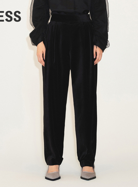 LESS萝卜裤女简约舒适高腰锥形黑色休闲长裤2M9E11210