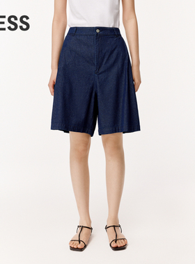 LESS夏季休闲宽松阔腿牛仔短裤女运动直筒五分中裤子2O5E13170