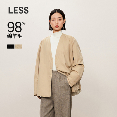 LESS秋绵羊毛简约V领宽松设计感短款单排扣羽绒服女2O9C10740