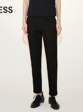 LESS春季黑色牛仔裤女复古锥形修身工装贴袋休闲长裤2N3E11530