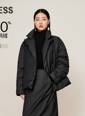 LESS冬休闲简约翻领宽松长袖短款单排扣羽绒服女2OAC10540