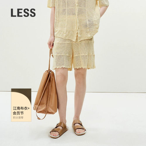 LESS时髦度假风短裤女夏季编织感镂空针织直筒裤子含里2P4E10230
