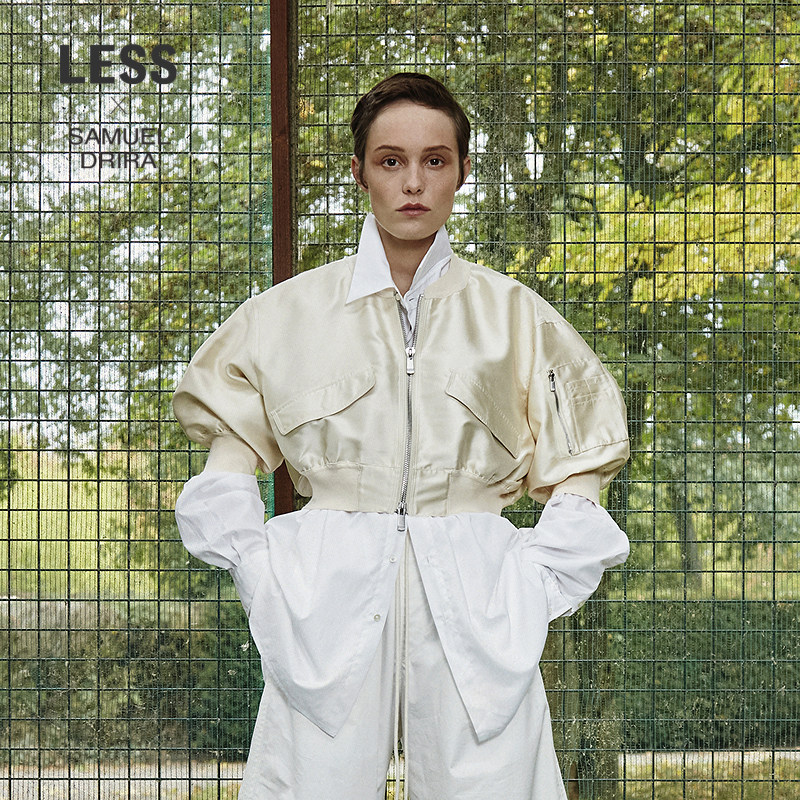 【LESSxSamuel】春秋立领真丝短款中袖个性飞行夹克外套2