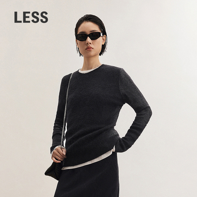LESS马海毛混纺薄针织衫休闲直筒圆领长袖套头毛衫2OB310300