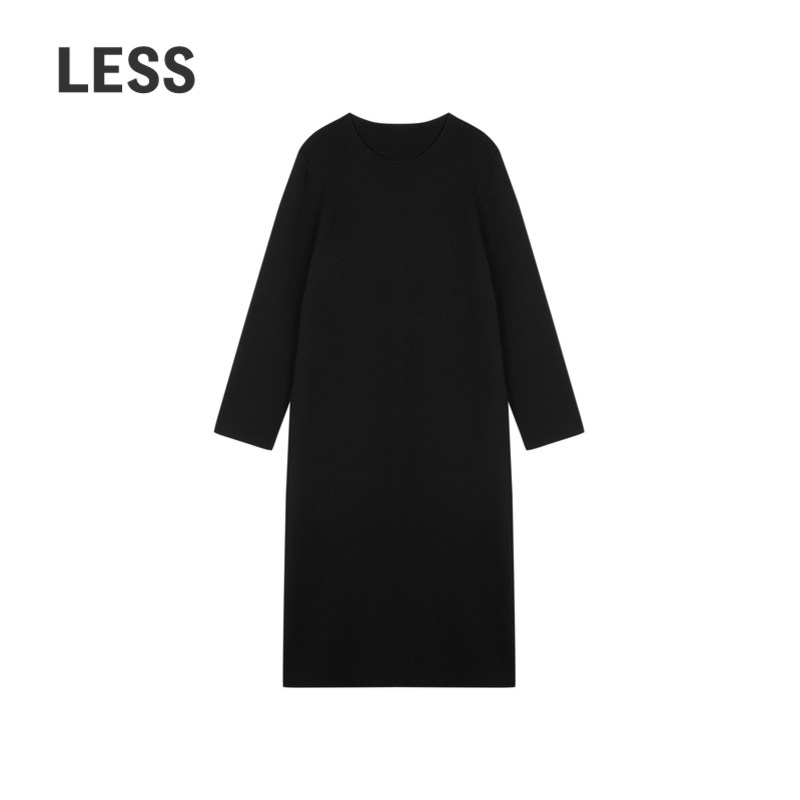 LESS秋休闲简约通勤风长袖长裙设计感毛衫连衣裙女2O9G147