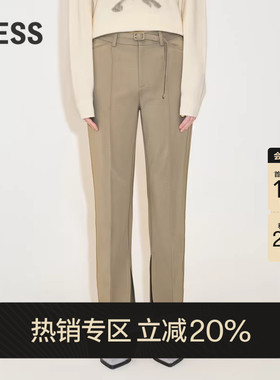 LESS春季裤子女复古高腰显瘦裤脚开叉直筒休闲西装长裤2N1E10930