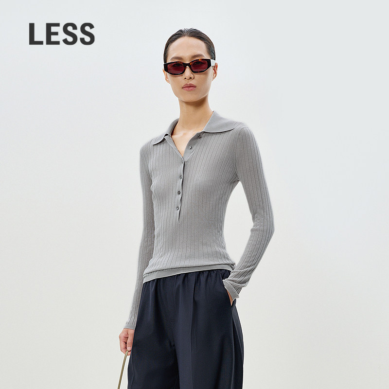 LESS春棉混纺长袖上衣打底修身套头薄款polo针织衫女2P3312060
