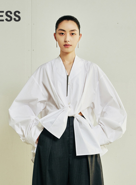 【LESSxSamuel】秋棉质V领时尚衬衣设计感长袖衬衫女2O7213150