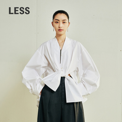 【LESSxSamuel】秋棉质V领时尚衬衣设计感长袖衬衫女2O7213150