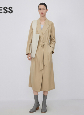 LESS春秋美丽诺羊毛裙子女简约休闲宽松风衣式连衣裙2N8G12790