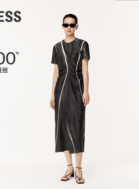 【精工系列】LESS设计感桑蚕真丝短袖连衣裙印花鱼尾裙2O4G13740