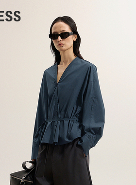 【商场同款】LESS2025冬新款休闲时尚V领通勤长袖衬衣2P021757H