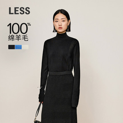 LESS秋绵羊毛休闲简约针织衫高领设计感长袖套头毛衫女2O9310330