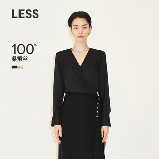 V领波点撞色别致衬衣上衣2M7212170 女法式 LESS桑蚕真丝长袖 衬衫