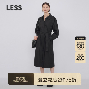连衣裙2N8G11460 式 LESS春秋棉质裙子女简约系带收腰中长款 衬衫