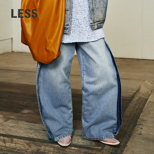 2O2E13880 春宽松竹节全棉复古潮流水洗阔腿牛仔裤 LESSxSamuel