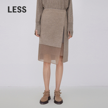 LESS绵羊毛腰裙女拼接中长款直筒半身裙含牦牛绒2N0D11140