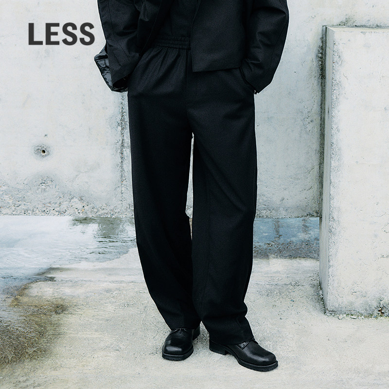 LESS秋季休闲简约时尚长裤设计感宽松绵羊毛阔腿裤女2O9E12720