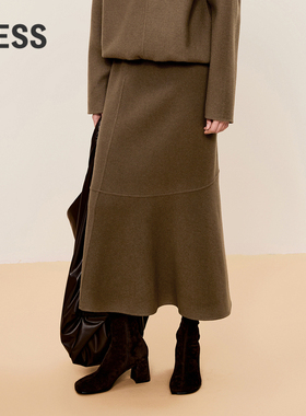 LESS冬绵羊毛复古长款半身裙休闲通勤风鱼尾腰裙女2OAD12280