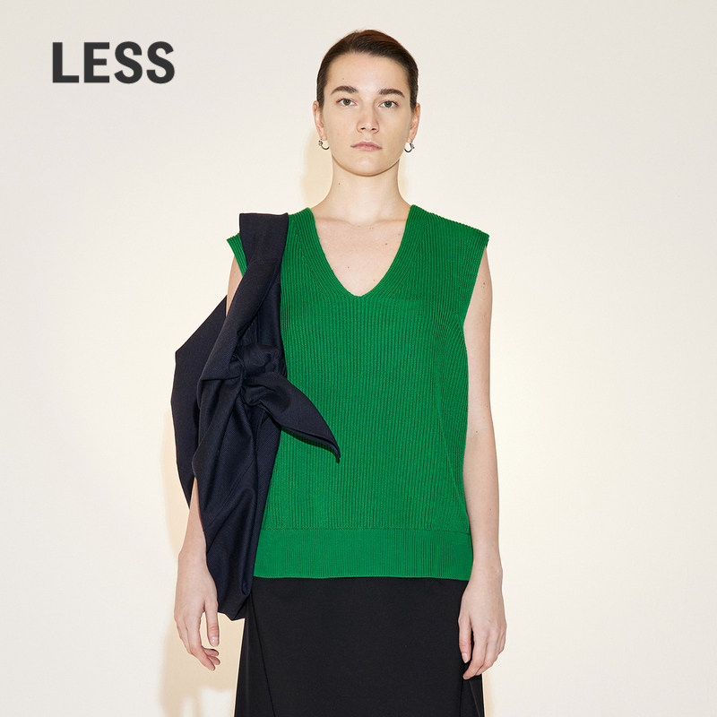 LESS春秋棉质针织马甲女简约休闲宽松V领毛衫背心2N23137