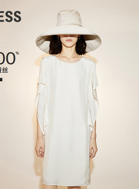 LESS夏季桑蚕真丝裙子女气质法式荷叶分割袖短款连衣裙2N4G11980