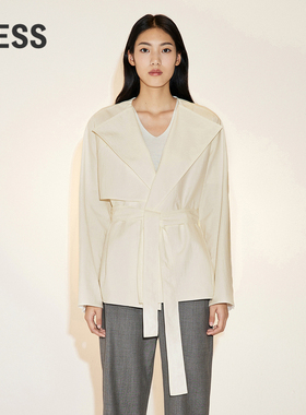 LESS春季棉质外套女简约休闲宽松翻领系带长袖夹克2N2613810