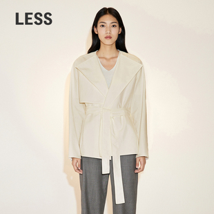 LESS春季 夹克2N2613810 棉质外套女简约休闲宽松翻领系带长袖