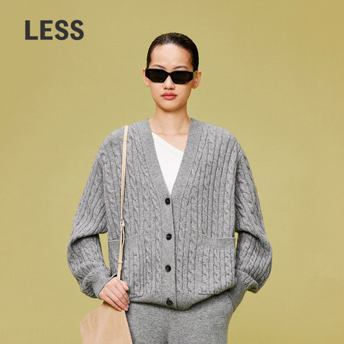 【0压系列】LESS麻花毛衣开衫女慵懒复古针织外套含羊绒2O1313750