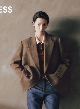 LESS冬简约绵羊毛一粒扣外套通勤风西装领A型呢大衣女2O0812870