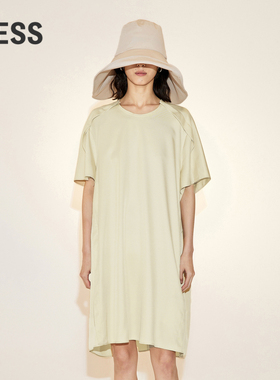 LESS夏季桑蚕真丝裙子女休闲简约圆领短袖T恤连衣裙2N6G15000