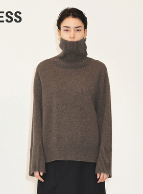 LESS冬牦牛绒不规则高领毛衣女慵懒软糯翻领套头针织衫2MA310230