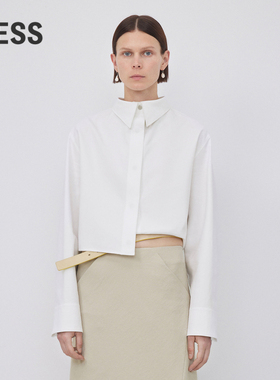 LES春秋棉质衬衣女休闲简约暗扣截短款长袖衬衫2N8210900