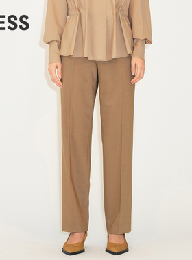LESS绵羊毛西装裤子女高腰休闲卡其色通勤垂坠直筒长裤2M0E11180
