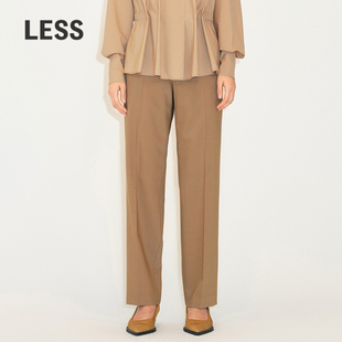 2M0E11180 子女高腰休闲卡其色通勤垂坠直筒长裤 LESS绵羊毛西装 裤