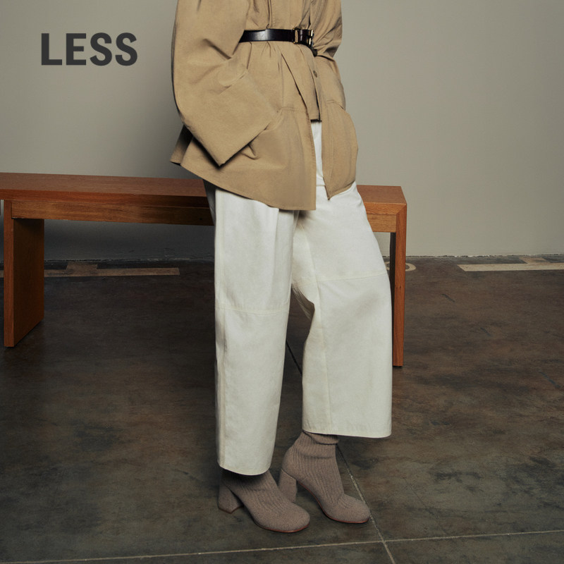 LESS秋简约设计感直筒八分裤棉质休闲通勤系带直筒裤女2O8E1