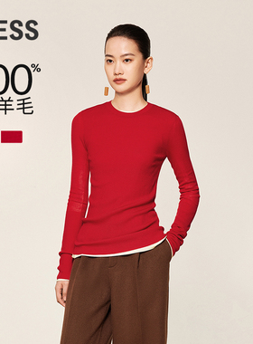 LESS冬绵羊毛简约时尚针织衫低圆领修身长袖套头毛衫女2OB313840