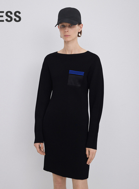 LESS春秋裙子女休闲简约修身弹力针织长袖连衣裙2N9G11090