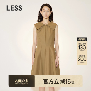 LESS夏季 连衣裙2N4G14650 棉麻裙子女气质休闲双层娃娃领收腰无袖